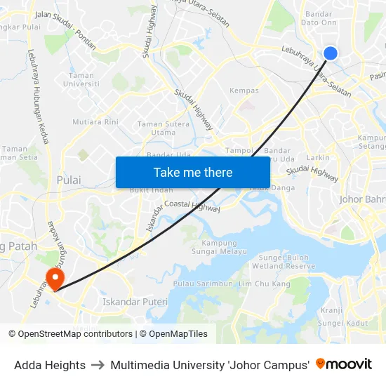 Adda Heights to Multimedia University 'Johor Campus' map