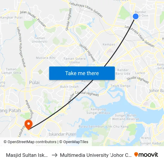 Masjid Sultan Iskandar to Multimedia University 'Johor Campus' map