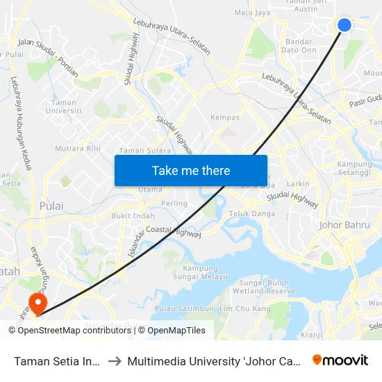 Taman Setia Indah to Multimedia University 'Johor Campus' map
