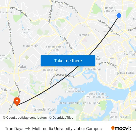 Tmn Daya to Multimedia University 'Johor Campus' map