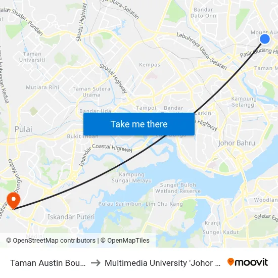 Taman Austin Boulevard to Multimedia University 'Johor Campus' map
