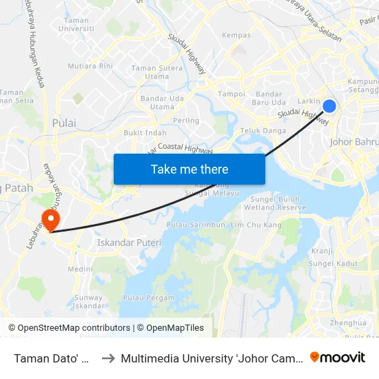 Taman Dato' Onn to Multimedia University 'Johor Campus' map