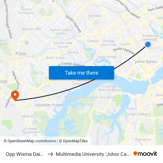 Opp Wisma Daiman to Multimedia University 'Johor Campus' map