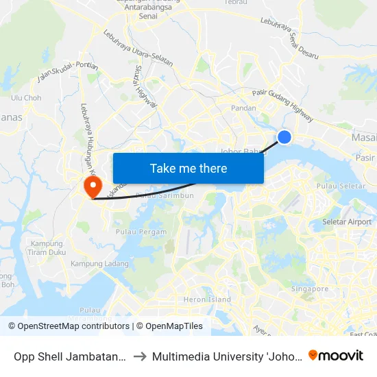 Opp Shell Jambatan Permas to Multimedia University 'Johor Campus' map