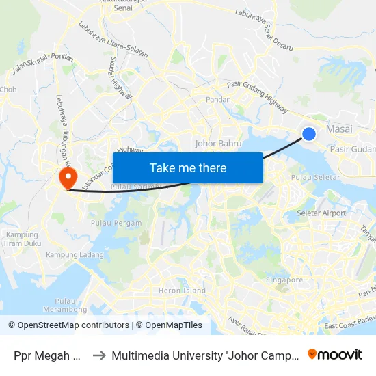 Ppr Megah Ria to Multimedia University 'Johor Campus' map