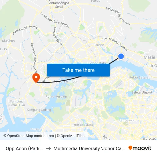 Opp Aeon (Parking) to Multimedia University 'Johor Campus' map
