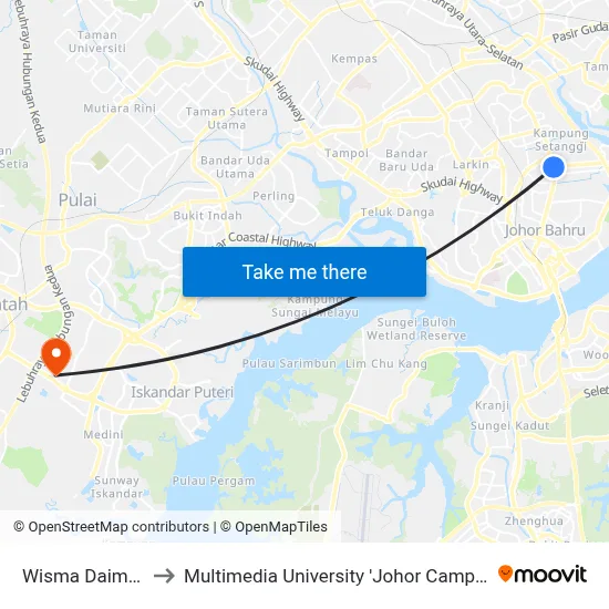 Wisma Daiman to Multimedia University 'Johor Campus' map