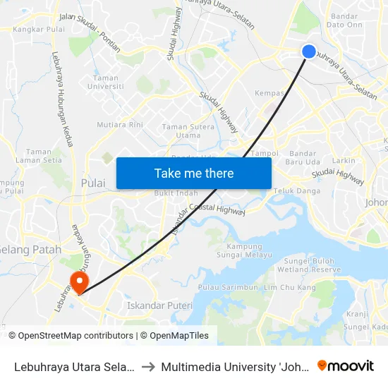 Lebuhraya Utara Selatan (Opp) to Multimedia University 'Johor Campus' map