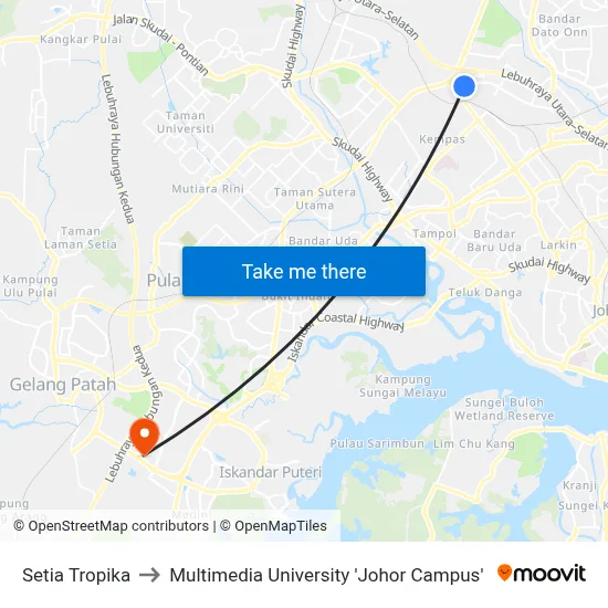 Setia Tropika to Multimedia University 'Johor Campus' map