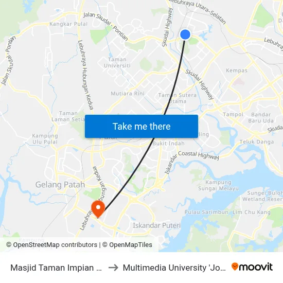 Masjid Taman Impian Emas (Opp) to Multimedia University 'Johor Campus' map