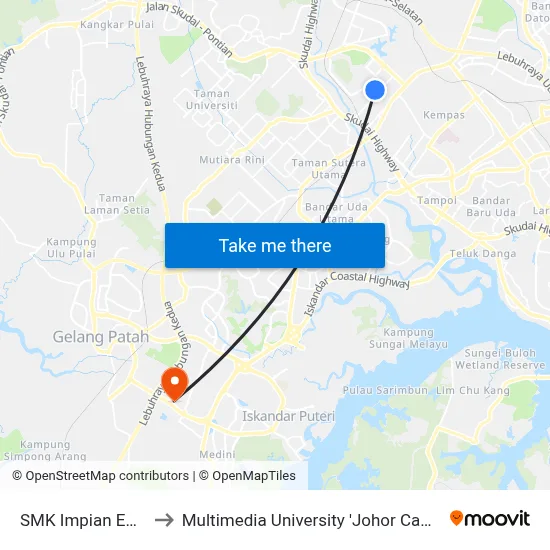 SMK Impian Emas to Multimedia University 'Johor Campus' map