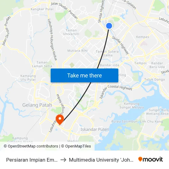 Persiaran Impian Emas (Opp) to Multimedia University 'Johor Campus' map