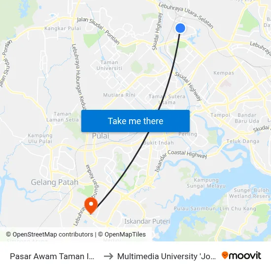 Pasar Awam Taman Impian Emas to Multimedia University 'Johor Campus' map