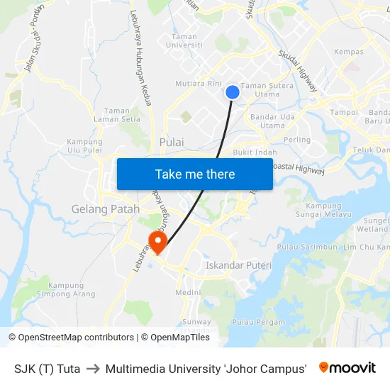 SJK (T) Tuta to Multimedia University 'Johor Campus' map