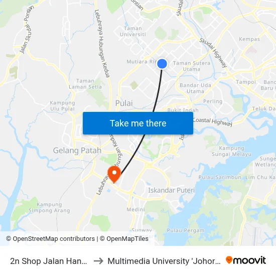 2n Shop Jalan Hang Jebat to Multimedia University 'Johor Campus' map