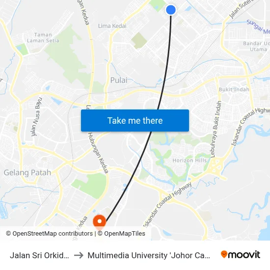 Jalan Sri Orkid 33 to Multimedia University 'Johor Campus' map