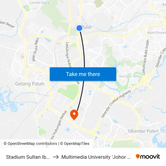 Stadium Sultan Ibrahim to Multimedia University 'Johor Campus' map