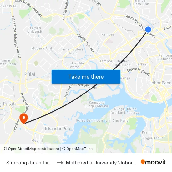 Simpang Jalan Firma 3/1 to Multimedia University 'Johor Campus' map