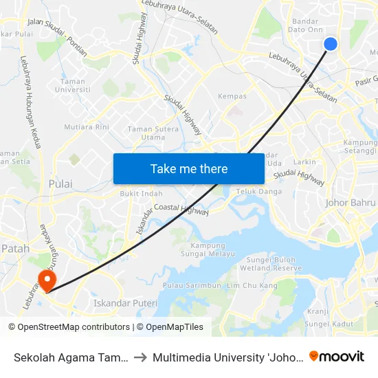 Sekolah Agama Taman Daya to Multimedia University 'Johor Campus' map