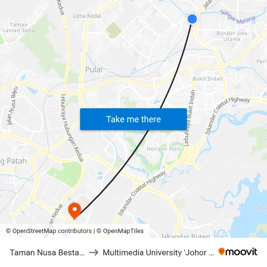 Taman Nusa Bestari Jaya to Multimedia University 'Johor Campus' map