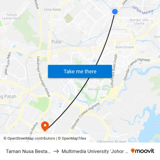 Taman Nusa Bestari Jaya to Multimedia University 'Johor Campus' map