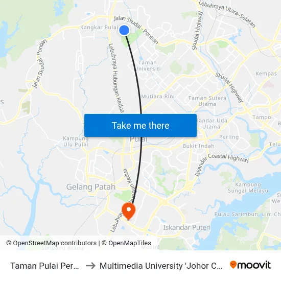 Taman Pulai Perdana to Multimedia University 'Johor Campus' map