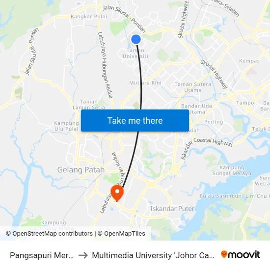 Pangsapuri Meranti to Multimedia University 'Johor Campus' map