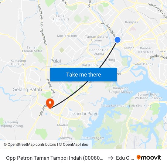 Opp Petron Taman Tampoi Indah (0008035) to Edu City map