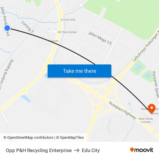 Opp P&H Recycling Enterprise to Edu City map