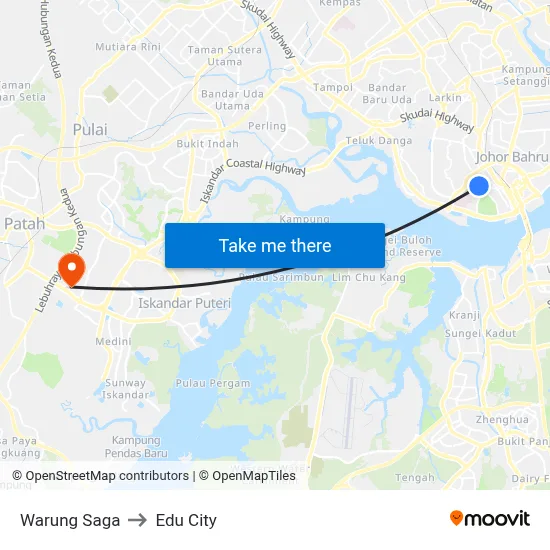 Warung Saga to Edu City map