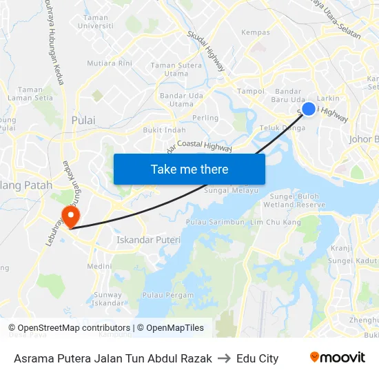 Asrama Putera Jalan Tun Abdul Razak to Edu City map