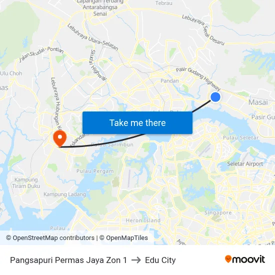 Pangsapuri Permas Jaya Zon 1 to Edu City map