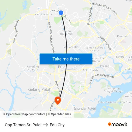 Opp Taman Sri Pulai to Edu City map