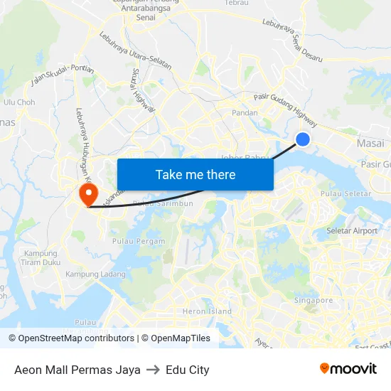 Aeon Mall Permas Jaya to Edu City map