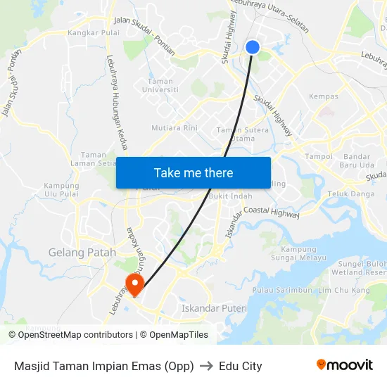 Masjid Taman Impian Emas (Opp) to Edu City map