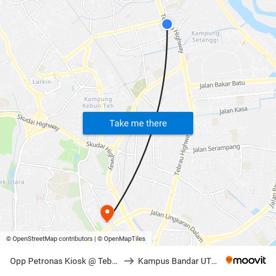 Opp Petronas Kiosk @ Tebrau to Kampus Bandar UTHM map