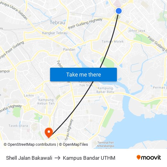 Shell Jalan Bakawali to Kampus Bandar UTHM map