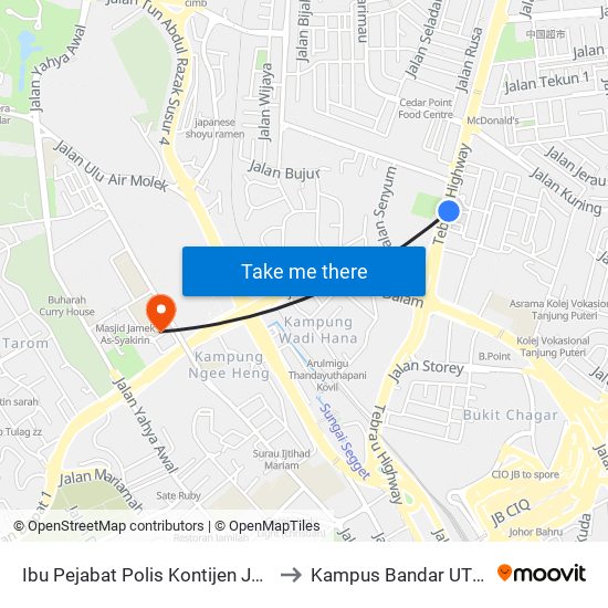 Ibu Pejabat Polis Kontijen Johor to Kampus Bandar UTHM map
