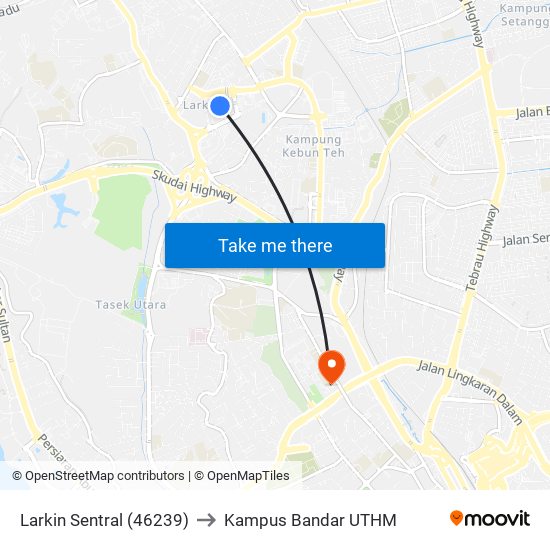 Larkin Sentral (46239) to Kampus Bandar UTHM map