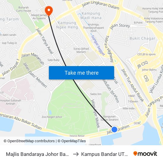 Majlis Bandaraya Johor Bahru to Kampus Bandar UTHM map