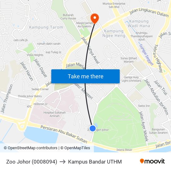 Zoo Johor (0008094) to Kampus Bandar UTHM map