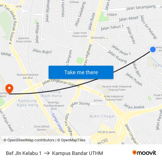 Bef Jln Kelabu 1 to Kampus Bandar UTHM map