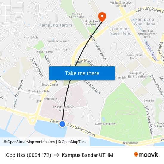 Opp Hospital Sultanah Aminah to Kampus Bandar UTHM map