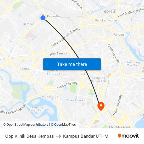 Opp Klinik Desa Kempas to Kampus Bandar UTHM map