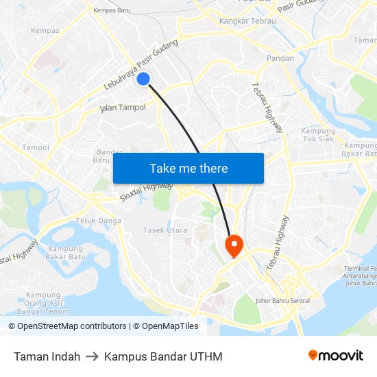 Taman Indah to Kampus Bandar UTHM map