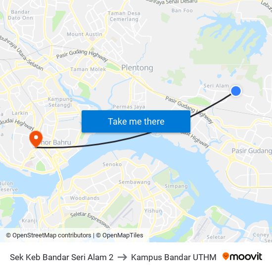 Sek Keb Bandar Seri Alam 2 to Kampus Bandar UTHM map