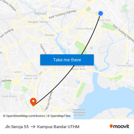 Jln Seroja 55 to Kampus Bandar UTHM map