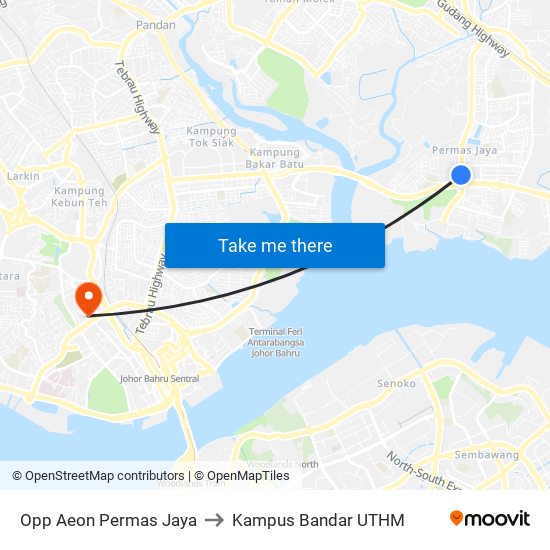 Opp Aeon Permas Jaya to Kampus Bandar UTHM map