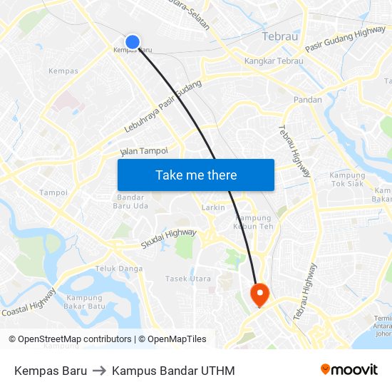 Kempas Baru to Kampus Bandar UTHM map