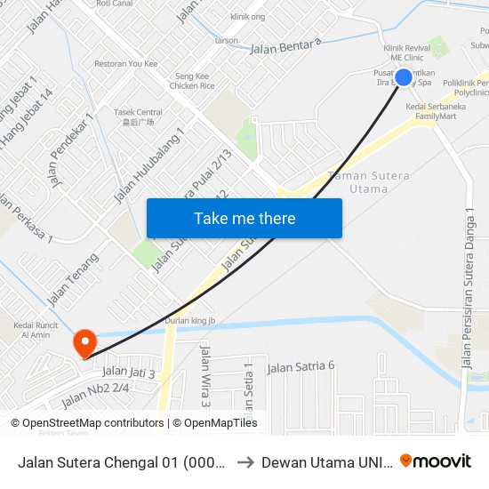 Jalan Sutera Chengal 01 (0008050) to Dewan Utama UNISEL map